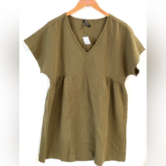 (A55) Madewell Crinkle Gauze Dolman-Sleeve Mini Dress, Olive Green, Size M, NWT - Picture 3 of 7